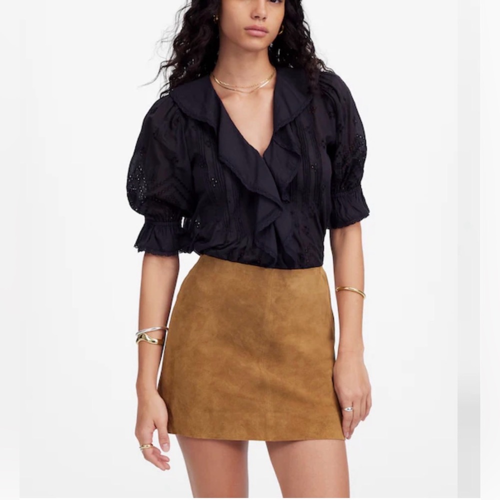 Madewell Suede Mini Skirt Cognac Brown Leather Fall Western Equestrian NWT 00